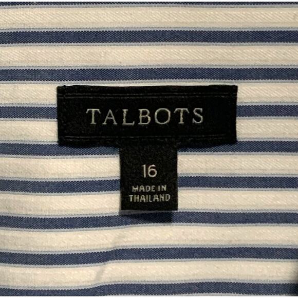 TALBOTS Size 16 Wrinkle Resistant Blue White Stripe Button Down Shirt Stretch - Picture 2 of 8
